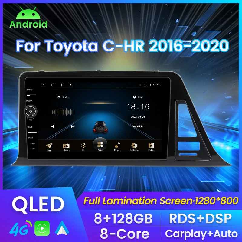 

MLOVELIN QLED 9" 8G+128G Carplay auto Android11 Car Radio Multimedia GPS Navigation for Toyota C-HR 2016-2020 RDS DSP FM BT SWC