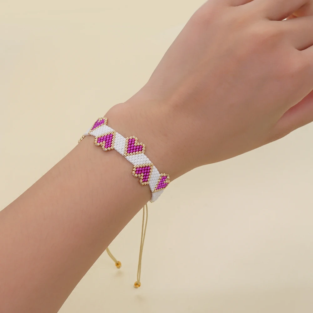 

Go2boho 2023 New Design Miyuki Beaded Jewelry Boho Peach Heart Four Color Adjustable Handmade Braided Bracelet For Women