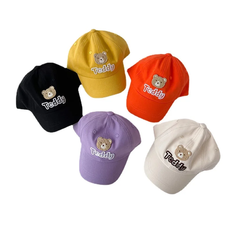 

Spring Kid Boys Baseball Caps Cute Cartoon Bear Letter Baby Sun Hat Cotton Embroidery Adjustable Girls Hat