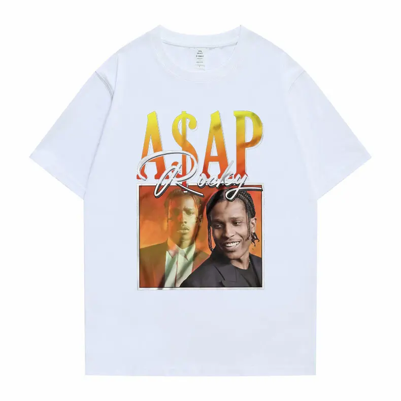 

Fashion Black T-Shirt Harajuku Rapper Men Asap Rocky Portrait Graphic Print Tshirt Man Crewneck Casual T Shirts Streetwear