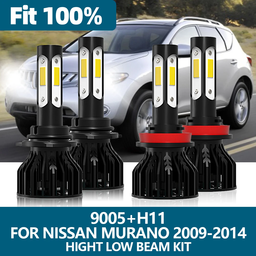 

4Pcs LED Headlight H11 9005 HB3 Car Light 6000K COB Chip High Low Beam Bulb Kit For Nissan Murano 2009 2010 2011 2012 2013 2014