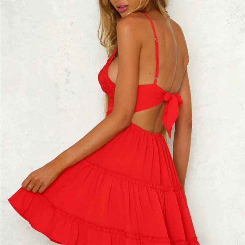 

Holiday dress with suspenders and ruffles