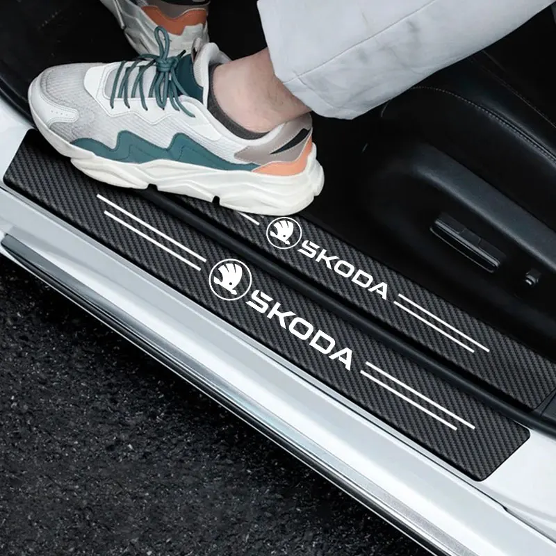 Фото Углеродное волокно, защита порога, кожаные виниловые наклейки для нового Skoda Octavia Kodiaq Fabia Superb Karoq Yeti Rapid Mk3 Vrs A4 A6 №4