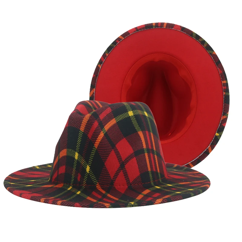 

Hats for Women Fedoras Men Hat Panama Plaid Patchwork 2021 New Wedding Decorate Gentlemen Red Black Fedora Chapeau Femme Bonnet