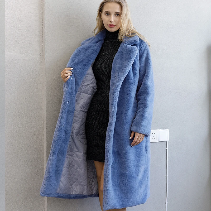 New Trending Products Female Winter Multi-color Plush Thick Warm Loose Women Faux Rabbit Fur Coat Loose Lapel Fur Coat Feminino