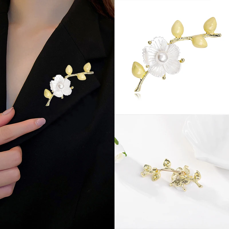 

Vintage Pearl Plum Blossom Flower Branches Brooches Pins Elegant Bouquet Brooch For Wedding Bride Jewelry Coat Accessories Jewel