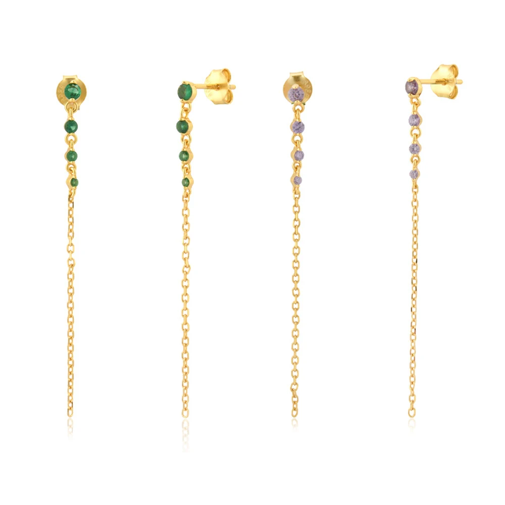 

Серьги-гвоздики женские с цирконом и цепочкой