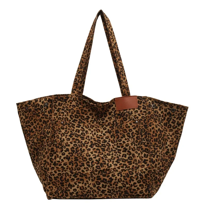 Big Capacity Handbag for School Work Shopping Leopard Print Canvas Tote Bag Women 2025 Fashion Original Design Commuter