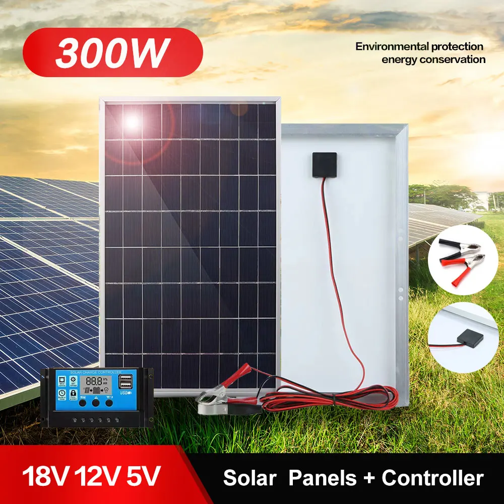 

300W600W Solar Panel Kit Complete12V Polycrystalline USB Power Portable Outdoor Rechargeable Solar Cell Solar Generator for Home