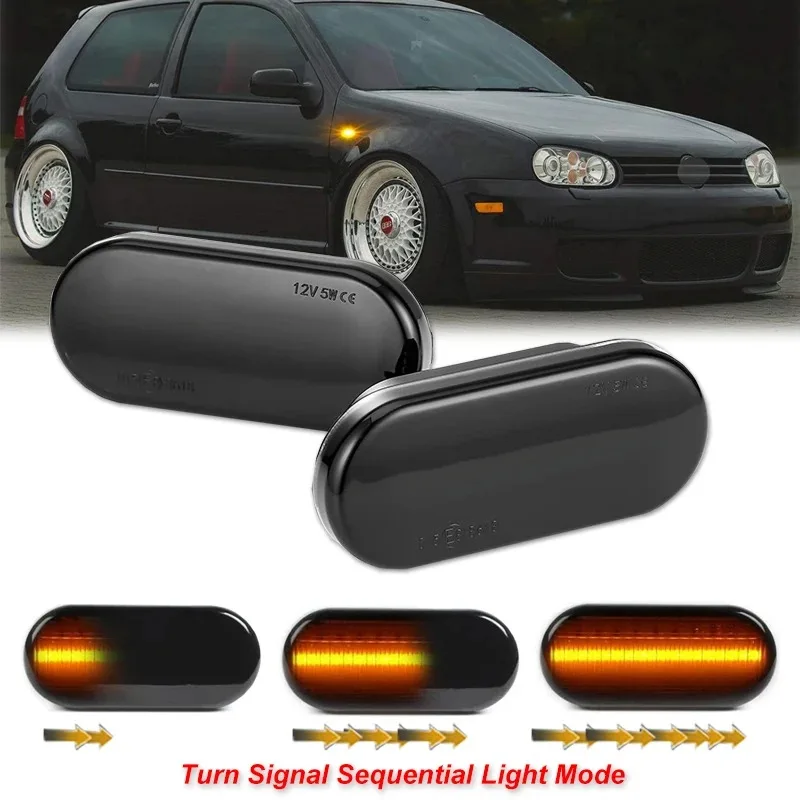 Фото 2X светодиодные динамические боковые указатели поворота для VW Bora Golf 3 4 MK4 Jetta Lupo Passat Z2 3BG Polo SB6 SEAT Ibiza T5 №1