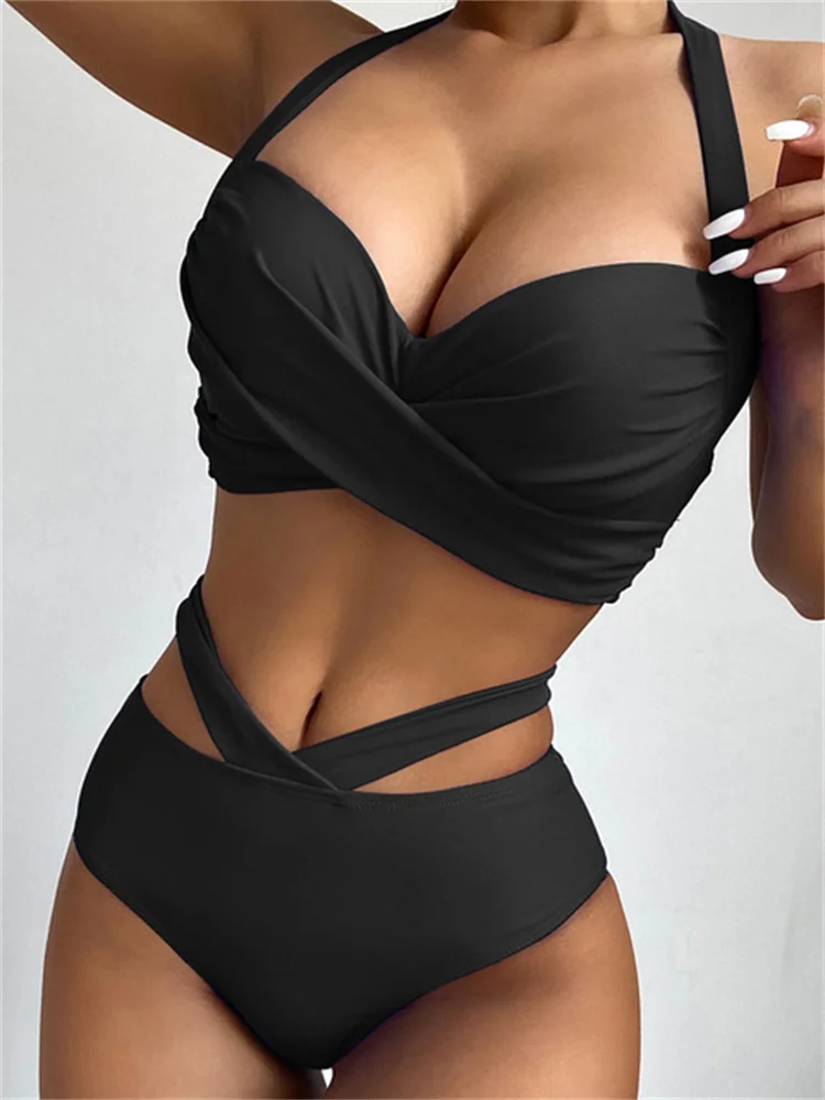 

Бикини 2023, новый купальник, Женская купальная одежда, женский купальный костюм из двух предметов с завышенной талией, летний купальник с лямкой на шее для девушек