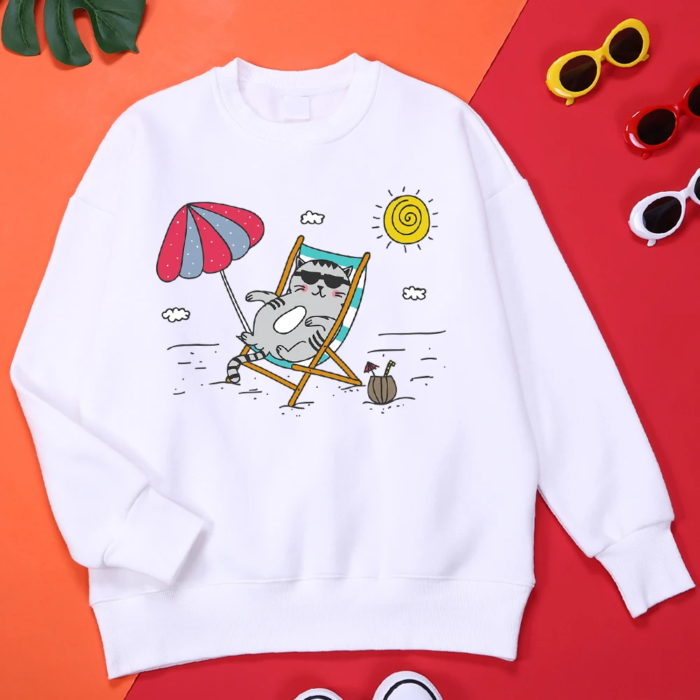 

Cat'S Beach Sunbathing Print Hoodies Men Classic Vintage Clothes Outdoor Fashion Sweatshirts Quality Harajuku Hoodie For Men