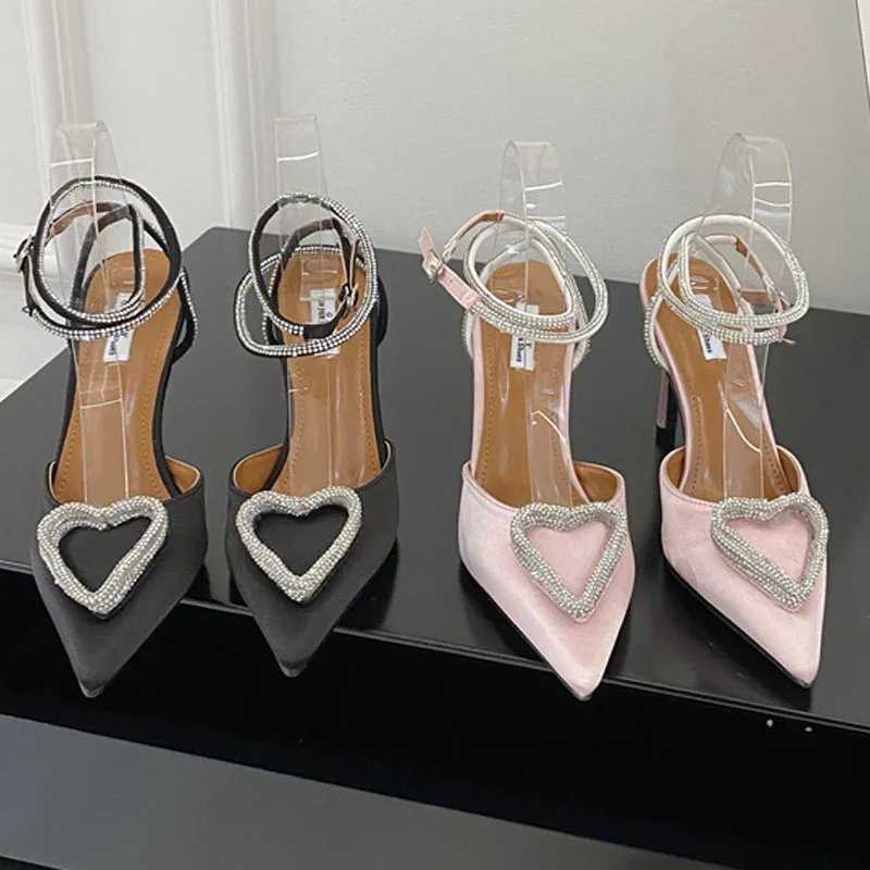 

2023 Spring New Pumps Shoes For Women Heart-Shaped Rhinestones High-Heeled Summer Luxury Ladies Sandals Female Office Heels Shoe