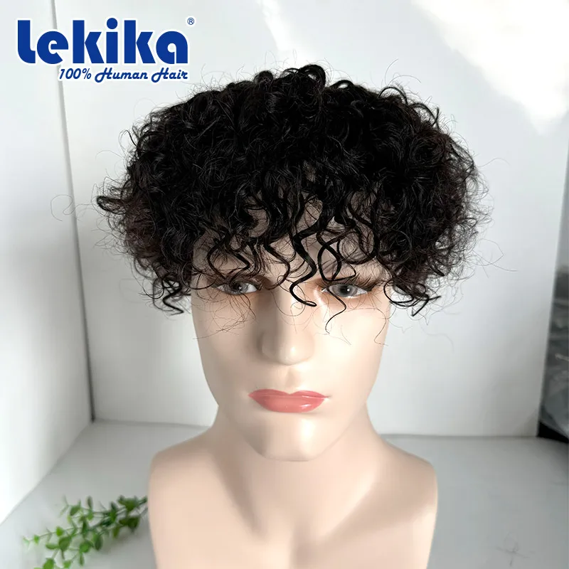 Водный вьющийся парик 20 мм для мужчин Моно-мужской протез волос 100% человеческие