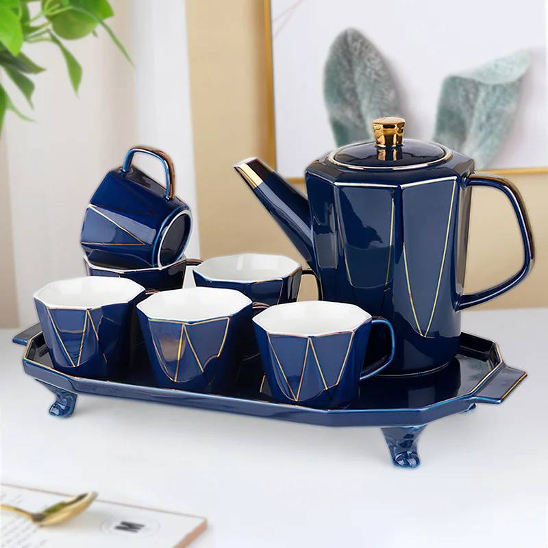 

Ceramic Coffee Tea Set Nordic Phnom Penh Blue Bone China Teaware Sets 1 Pot 6 Cup 1tray Set Water Ware Home Decoration Drinkware