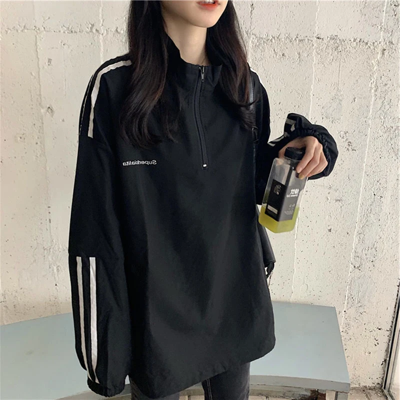 

Korean Fashion Striped Cotton Sweatshirt Women Loose Preppy Sporty Hoodie Y2k Streetwear Tender Cozy Outwear Harajuku All-match