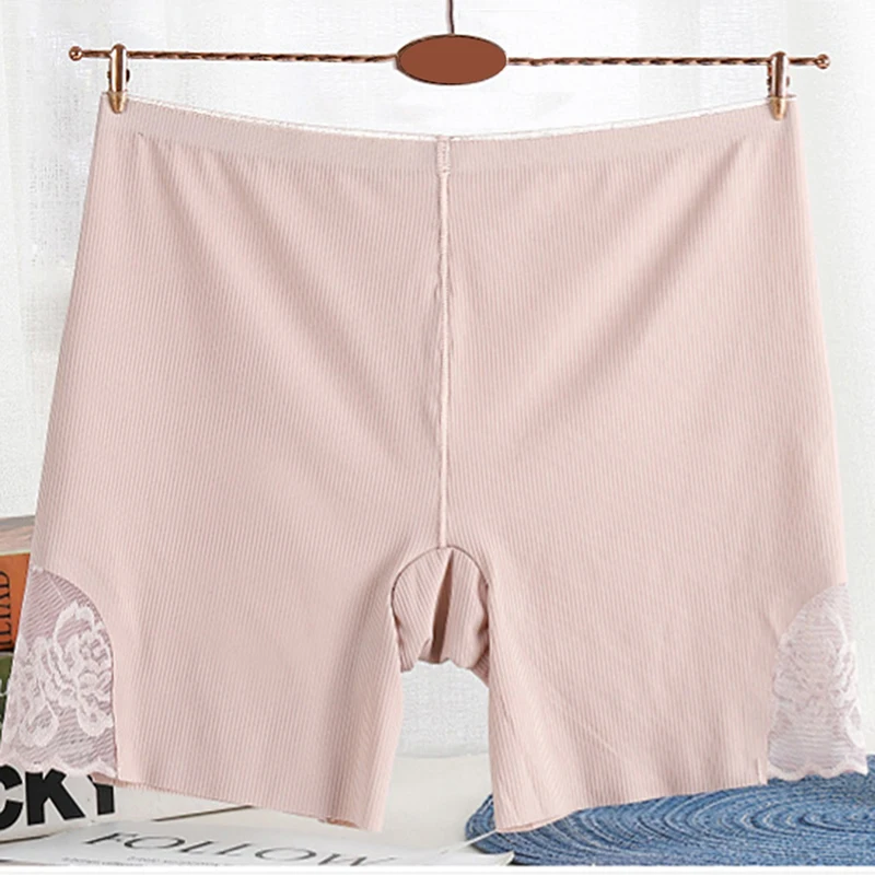 

Ice Silk Seamless Underwear Women's Cotton Crotch Boxer Briefs Ladies Four-corner Lace Anti-glare Thin Safety Pants