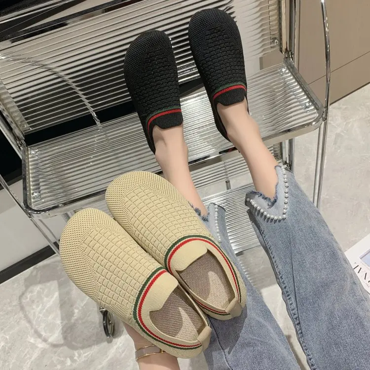 Spring 2023 New Single Shoe Women's Shoes Deep Mouth Single Shoe Round Toe Fabric Flat Shoes