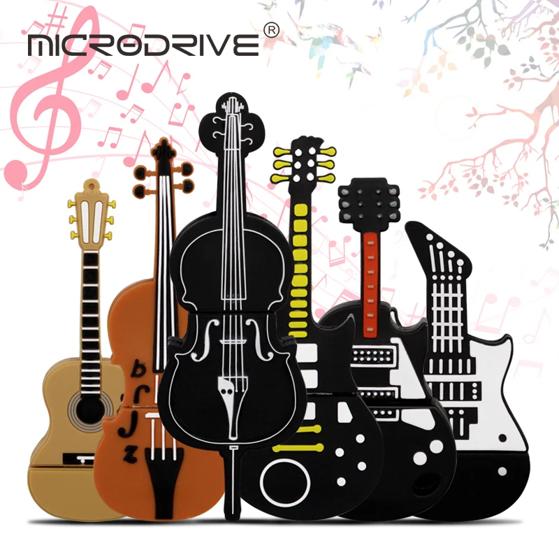 

10 Styles Cartoon 64GB Cute Musical Instrument Guitar Violin USB Flash Drive 4G 8G 16G 32G 128G 256GB Pendrive USB 2.0 Usb Stick