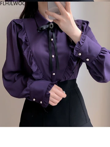 Женские рубашки FLHJLWOC, микрофибра, фиолетовый, зеленый, белый