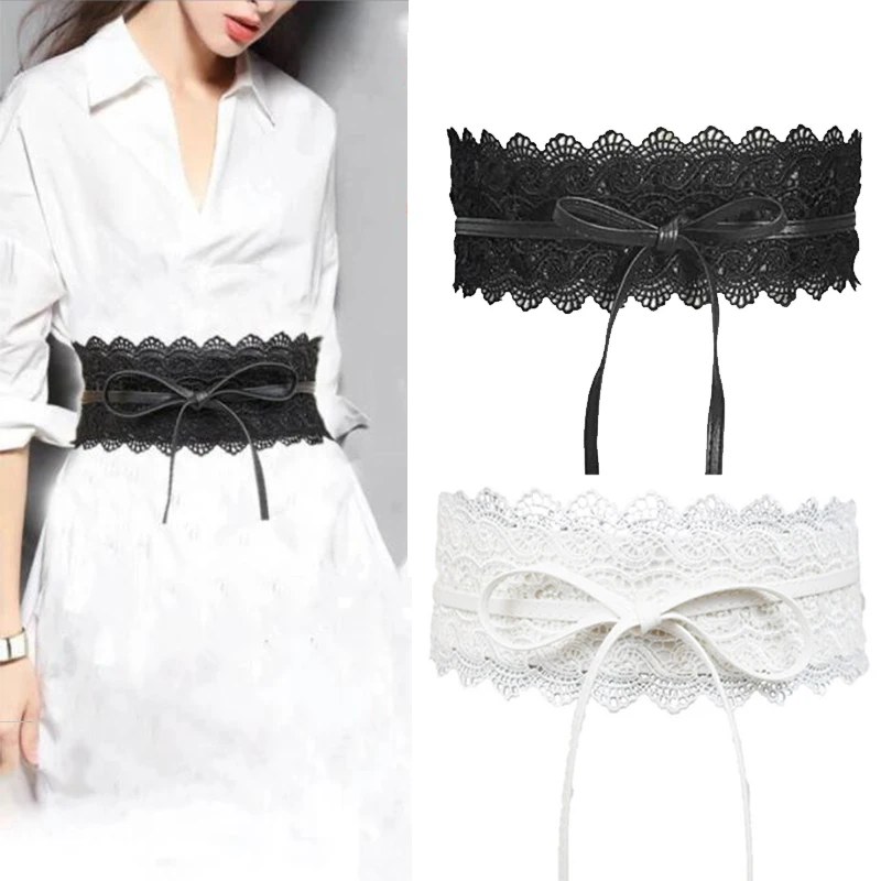 

Модный Широкий Бант, Женский корсет на шнуровке, пояс, черный, белый, тонкий пояс из искусственной кожи, женское платье, пояса, пояс