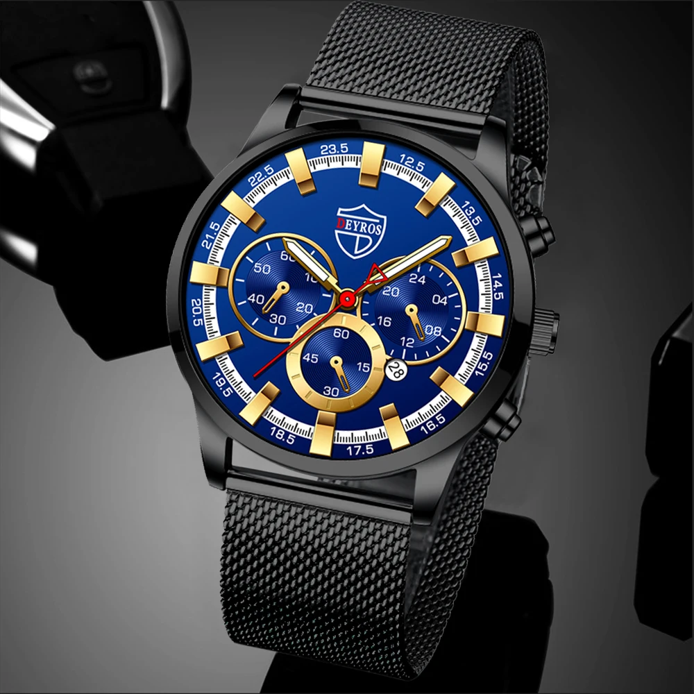 

Fashion Watche For Male Business Stainless Steel Mesh Belt Quartz Wristwatch Calendar Clock Man Casual Leather Watch relogio