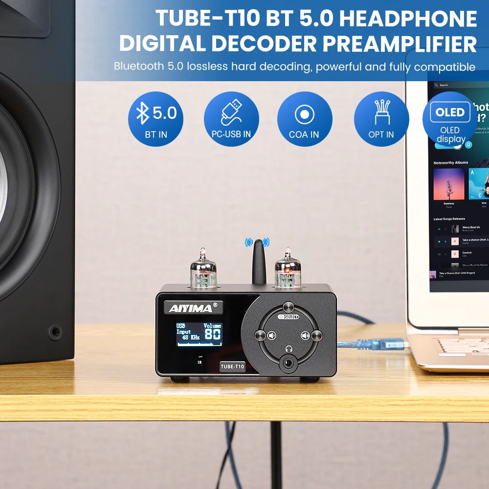 Предусилитель AIYIMA T10 Bluetooth 5 0 стереоусилитель для наушников USB DAC декодер APTX