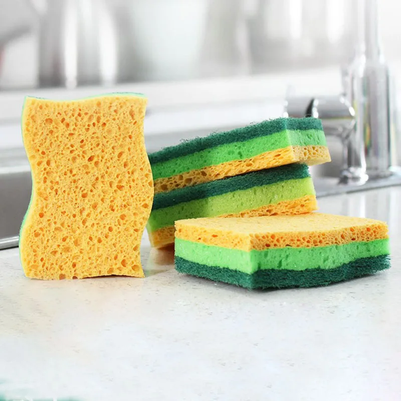 

Двухсторонний скребок для мытья посуды, желтая и зеленая древесная целлюлоза, хлопковые биоразлагаемые принадлежности для чистки кухни, гу...
