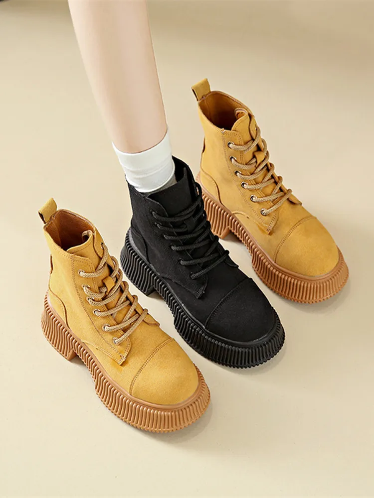 

Boots Women New 2023 Lace Up Round Toe Clogs Platform Shoes Crossdresser Leather Ankle Low Rubber Punk Lolita Rock Ladies Lace-U
