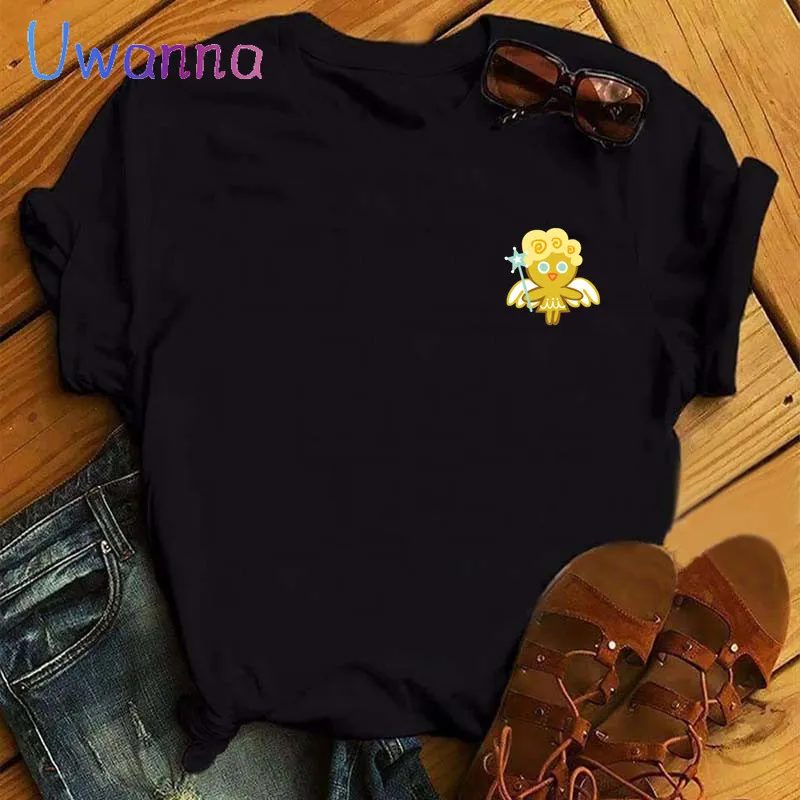 

Cookie Run King women Anime tshirt Printed summer short sleeve o neck Kawaii Game t shirt Cute Cartoon t-shirt Graphic Black tee