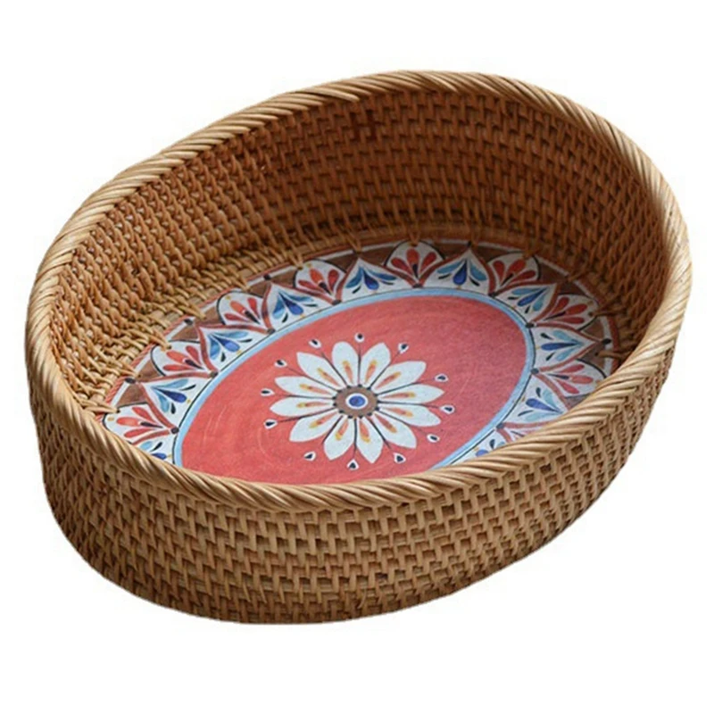 

A63I Rattan Fruit Basket Storage Basket Kitchen Storage Supplies Coffee Table Food Beverage Sundries Containers