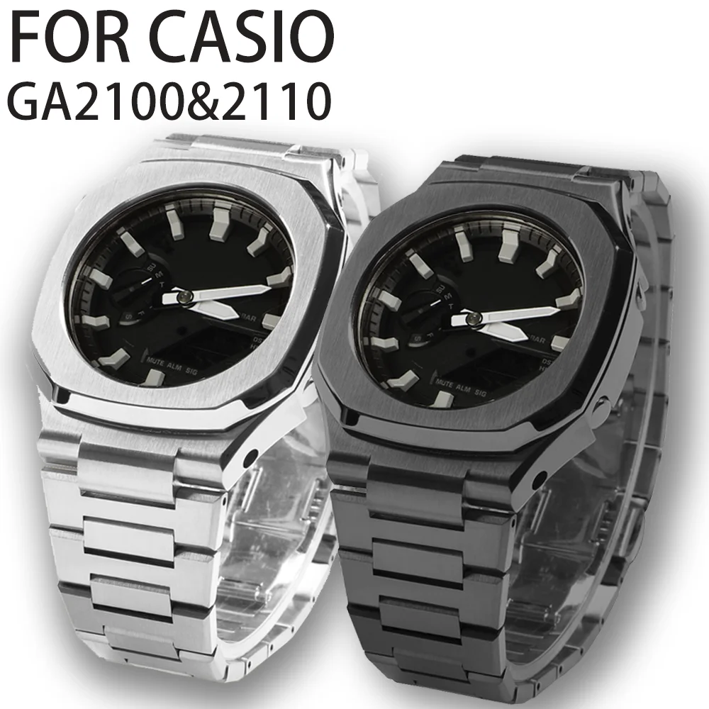 Metal Case Modification Kit for Casioak GA-2100 Stainless Steel Watch Band Bracelet Correa for G-Shock GA-2110 DIY Accessories