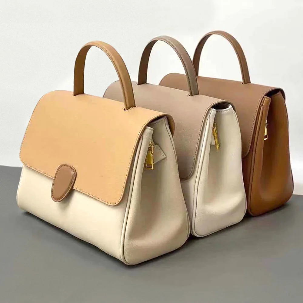 High quality 2022 new fashion temperament simple cowhide solid color handbag large capacity color matching lovely Single