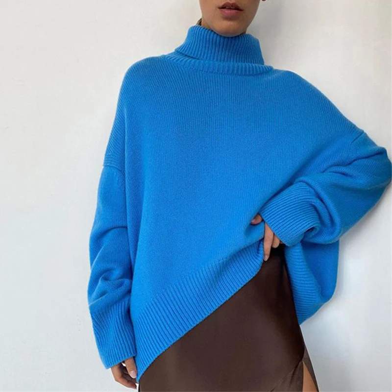 

Women's Knitted Sweater Pullovers Turtleneck Solid Long Sleeve Loose Pullover Top Casual Fashion Soft Femal Clothes 2022 Winter