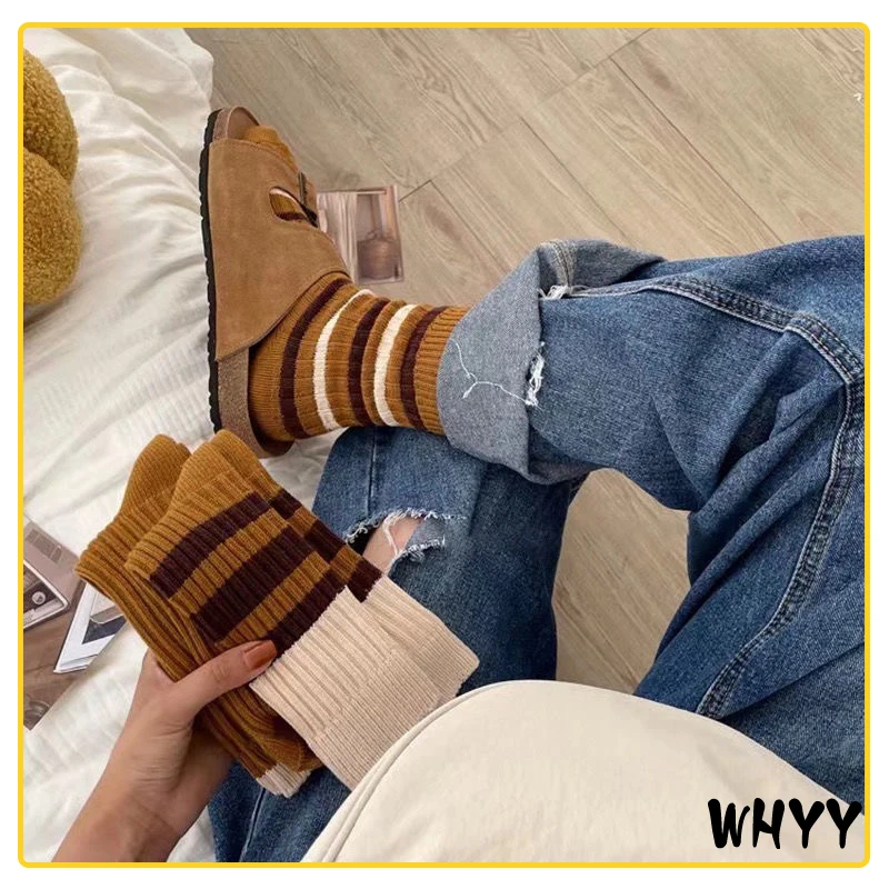 

2022 New Women's Socks Breathable Combed Cotton Socks Stripe Series Casual Trend Street Hip Hop Happy Socks