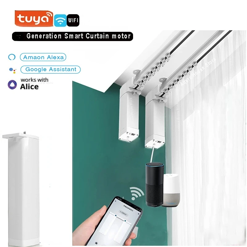 

Tuya Wifi Zigbee Electric Support Alexa Google Voice Control Smart Home System Curtain Motor Custom Track Size Set