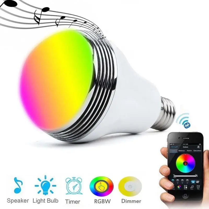 

Умная Светодиодная лампа E27, цветные RGB музыкальные лампы, беспроводная, 4.0, управление музыкальным динамиком, таймером