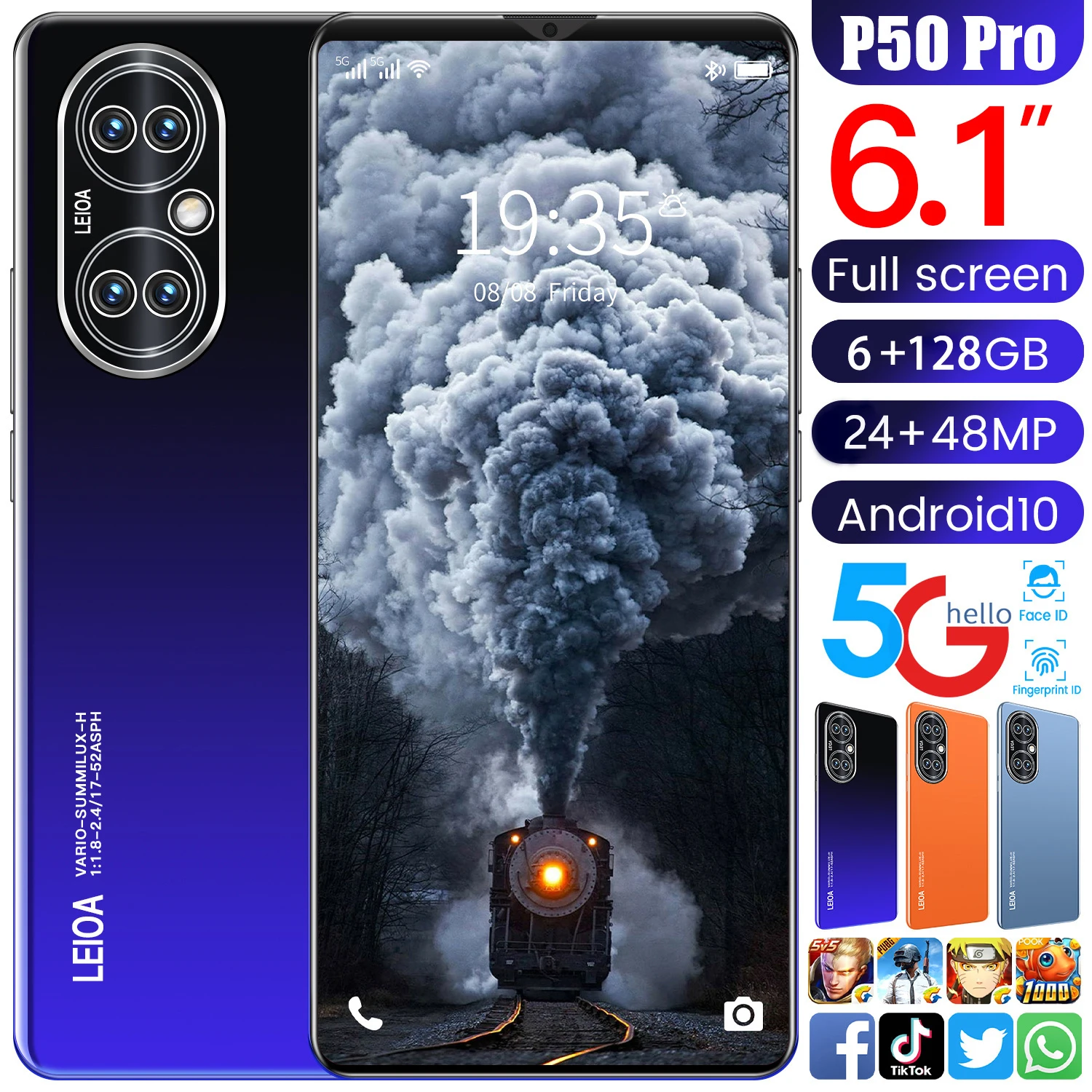 

Global Version P50 Pro 6.1 Inch Smartphone Full Screen 5000mAh 10 Core 24+48MP 6GB+128GB Dual SIM Cellphones Celular 5G Phone