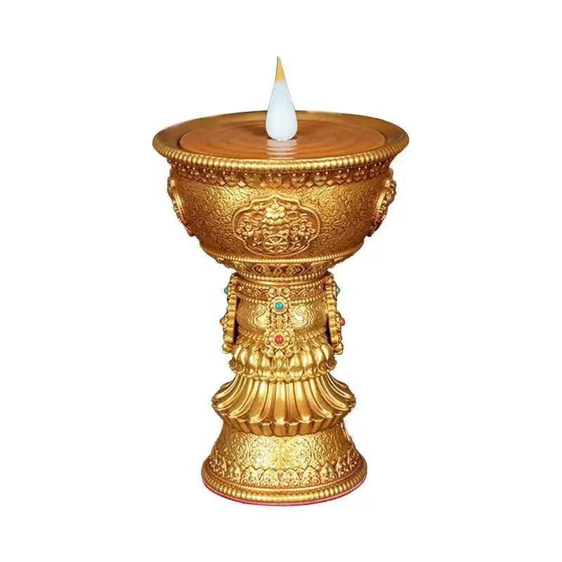 

Rechargeable Candle Holder Tibetan Electronic Butter Lamp Buddhist Table Centerpiece Led Simulated Flame Home Decorative