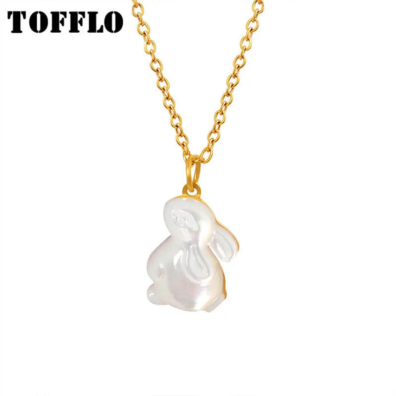 

TOFFLO Stainless Steel Jewelry White Shell Rabbit Shape Pendant Necklace For Women's Cute And Sweet Collar Chain BSP1435