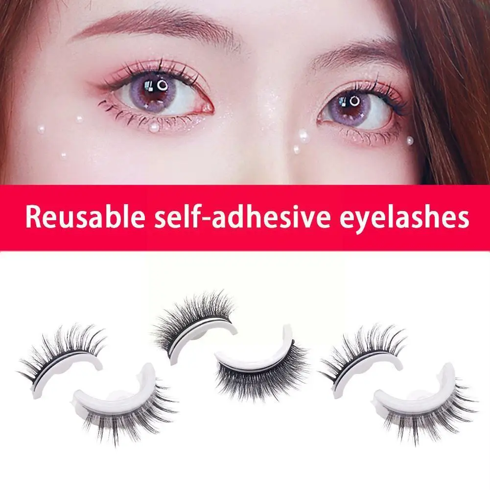 

1Pair Reusable Self-adhesive False Eyelashes 3D Mink Glue-free Extension Eyelash Lashes to No Wear Lashes 3 Needed Glue Sec S7B6