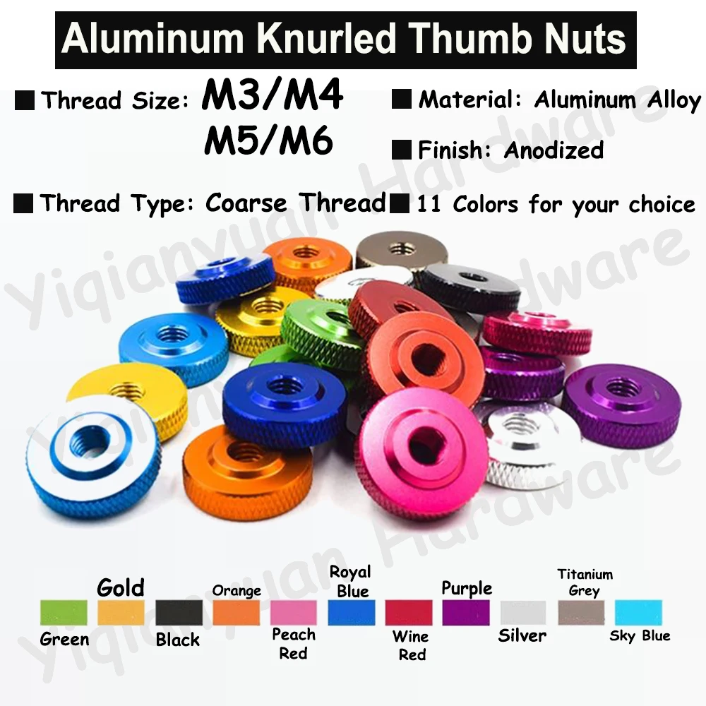 

3Pcs-5Pcs M3 M4 M5 M6 Aluminum Colorful Knurled Thumb Nut Hand Tighten Nut Through Hole for FPV Models RC Acessories Thin Nuts