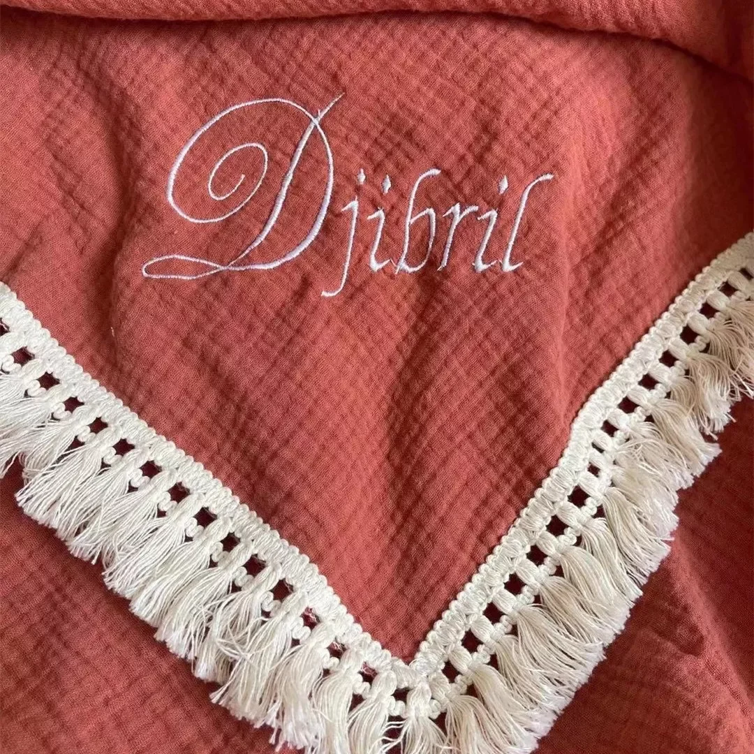 

Muslin Swaddle Fringe Cotton Baby Blankets Baby Shower Gift Name Personalized Embroidered Baby Blanket Custom Bedding Blanket