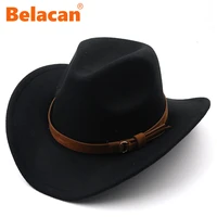 wide brim womens fedora hat wool men western cowboy hat for gentleman lady jazz cowgirl with leather cloche church sombrero cap
