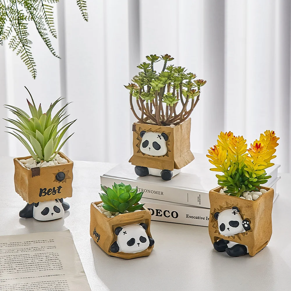 

Ceramics Mini Lovely Room Decoration Artificial Succulent Plant Ornament Kawaii Home Desktop Accessories Panda Flowerpot Decor