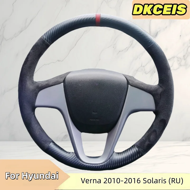 

Автомобильный чехол на руль замша углеродное волокно кожа для Hyundai Verna 2010-2016 Solaris (RU) i20 i20 чехол для оплетки рулевого колеса
