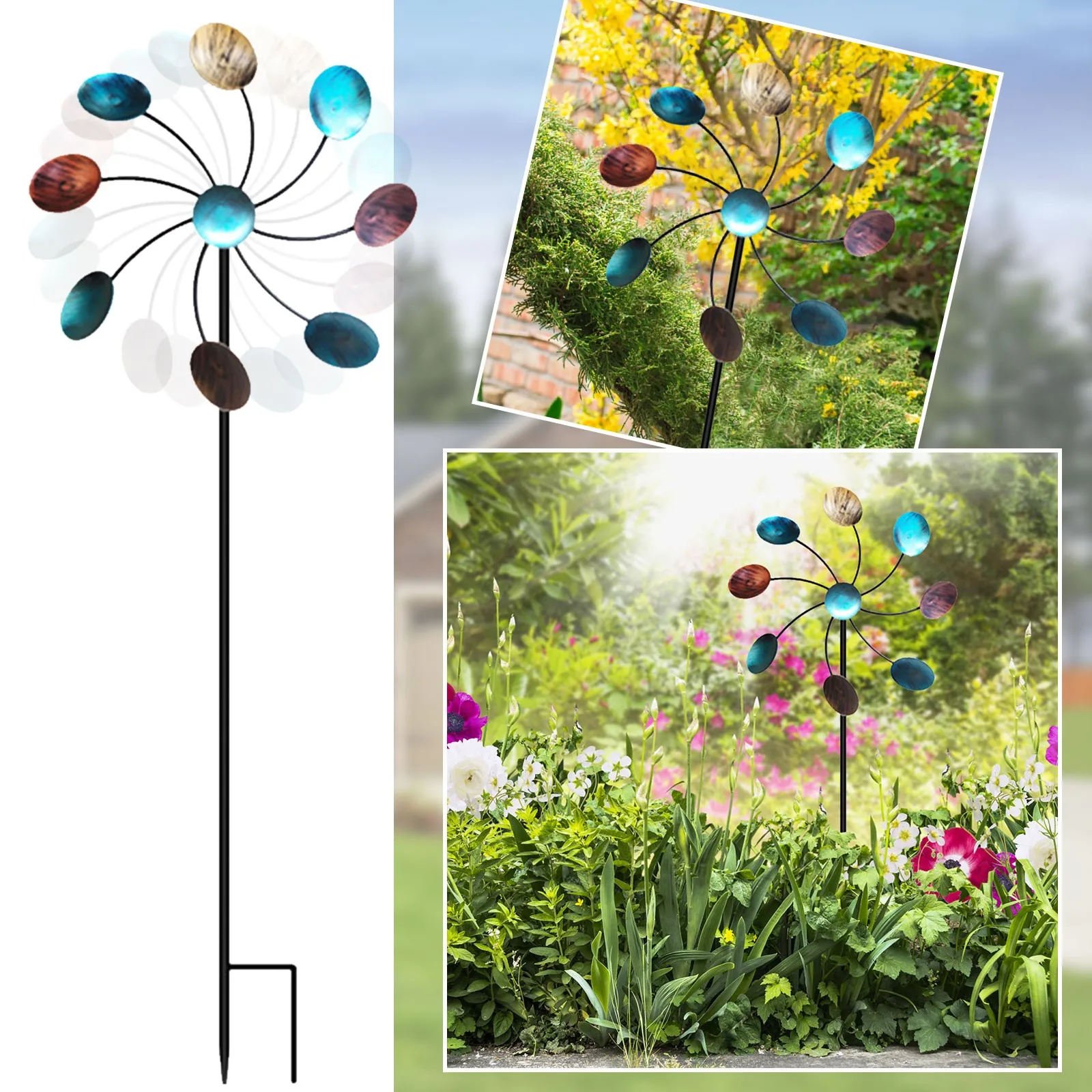 

360 Degrees Metal Swivel Classical Wind Spinner Windmill For Patio Lawn Outdoor Yard Lawn Garden Decorative Stakes Wind Spinners