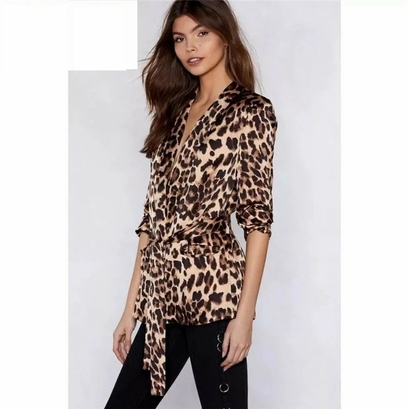 Leopard Print Blazer Suit with Sashes Women Sexy Fashion Slim Office Blazer Single Breasted Casual Commute Elegant Spring Coats