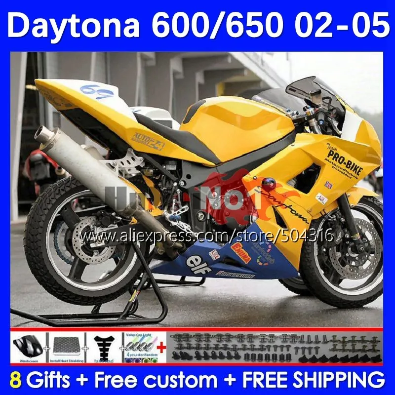 

Body Kit For Daytona600 Daytona 650 600 Daytona650 102MC.219 yellow blk Daytona 600 650 02 03 04 05 2002 2003 2004 2005 Fairing