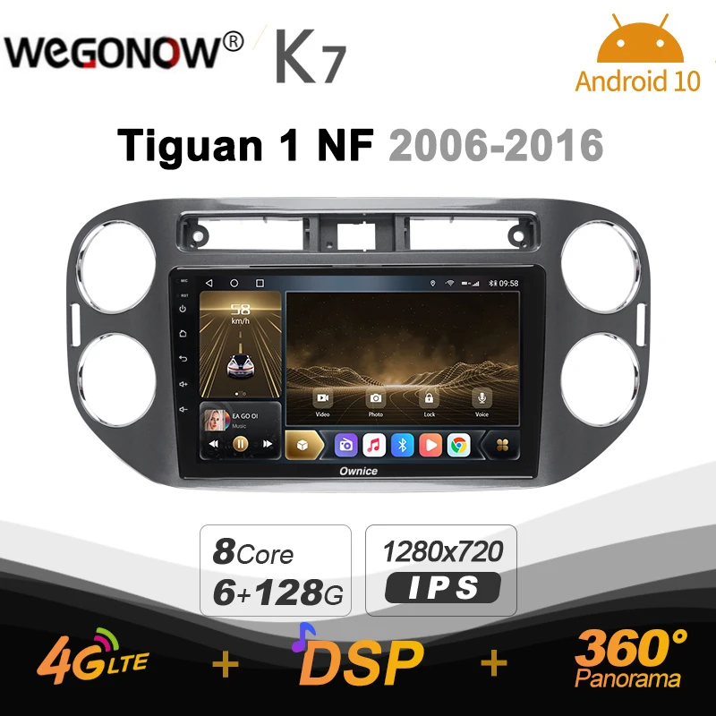 Автомобильное радио Ownice K7 6G + 128G Android 10 для Volkswagen Tiguan 1 NF 2006-2016 2din 4G LTE 5G Wi-Fi 360 1280*720 |